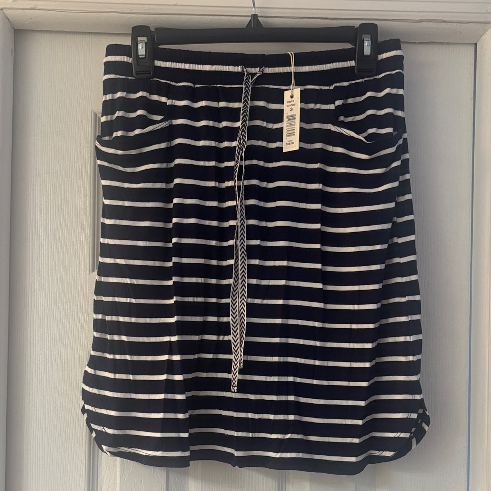 Max Studio Navy and White Striped Mini Skirt